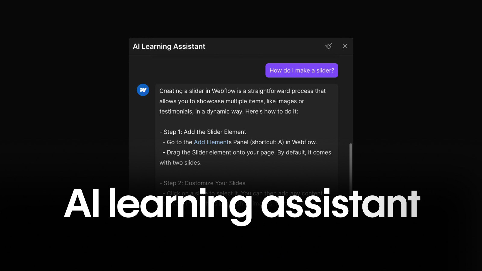 Screenshot of AI Learning assistant from webflow platform