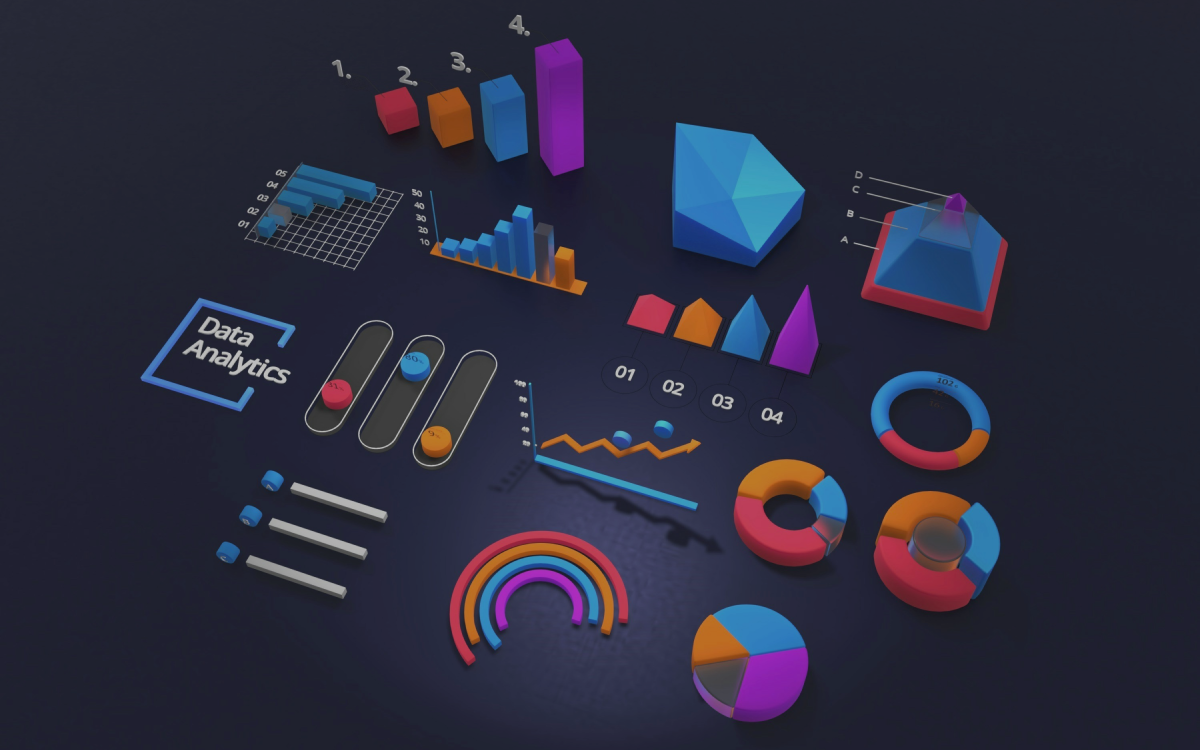 analytics graphics colorful on navy blue background